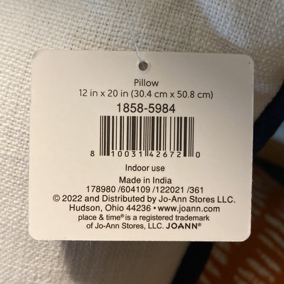 NEW Navy and White Embroidered Trees Accent Throw Pillow 12” x 20” WANDER w/Tags - Picture 8 of 9